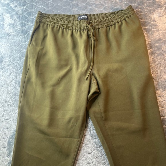 Express Pants - Express Womens Olive Green Mid Rise Ankle Jogger Pants Size L Drawstring Waist